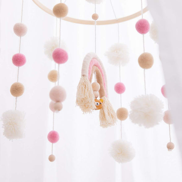 Promise Babe Baby Mobile for Cot,Wooden Rainbow Baby Mobiles Felt Clouds Ball Cot Mobiles Nursery Wooden Crochet Bear Clouds Mobiles Newborn Boy Girl Bed Bell Wind Chimes Nursery Mobiles for Babies