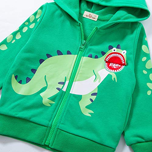 LeeXiang Toddler Boys Full Zip Dinosaur Hoodies Comfortable Sweatshirt (Green, 4-5T) 2 years