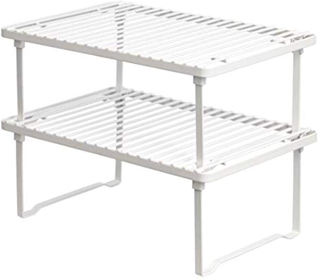 Stackable Metal Kitchen Storage Shelves, Set of 2 - White