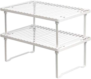 Stackable Metal Kitchen Storage Shelves, Set of 2 - White
