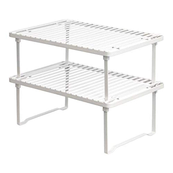 Stackable Metal Kitchen Storage Shelves, Set of 2 - White