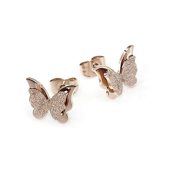 Yellow Chimes Charming Dual Butterfly Surgical Steel 18K Real Rose Gold Stud Earrings For Girls And Women (Rose Gold) (Ycfjer-283Btrf-Rg)