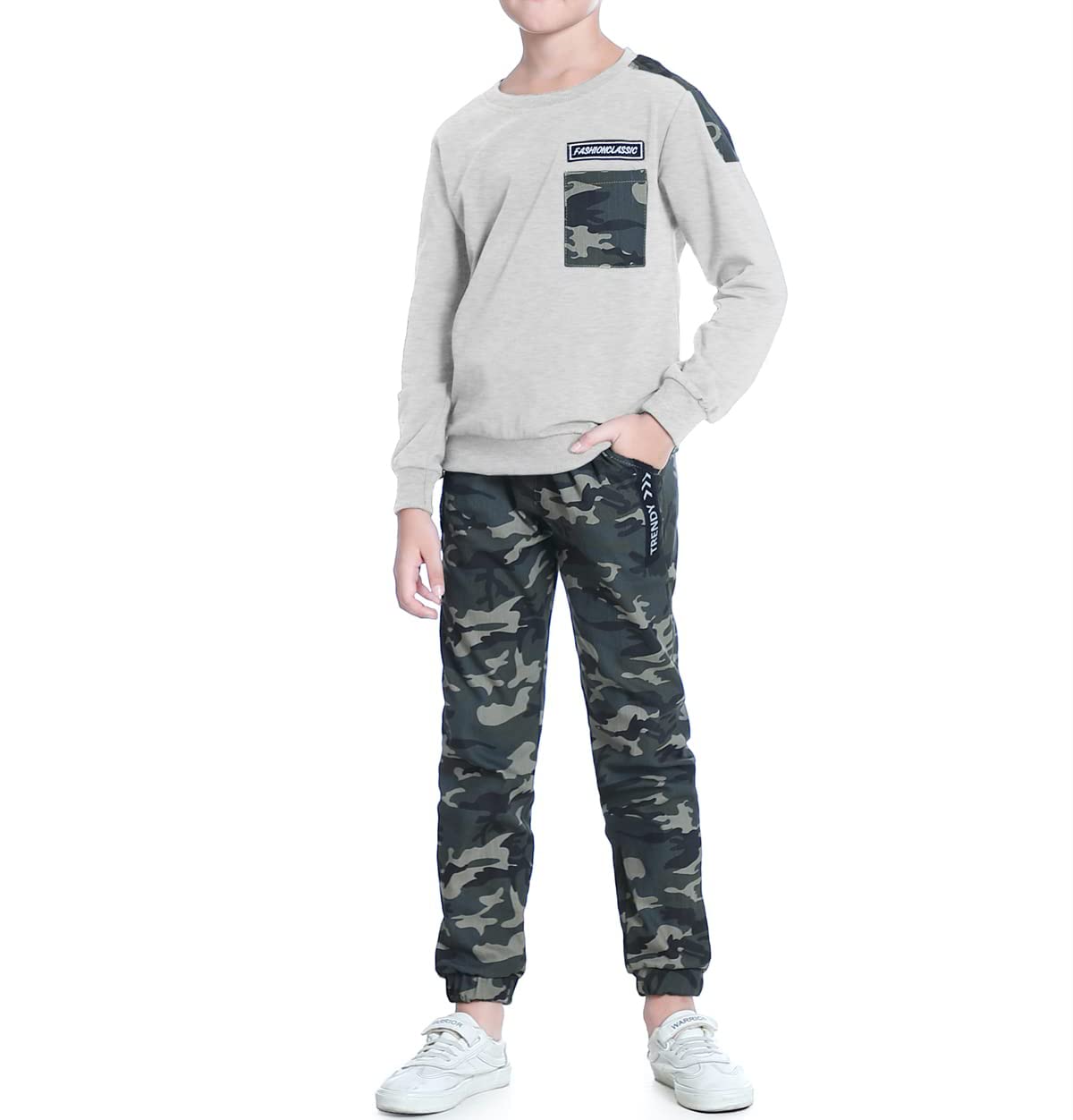 Boys Clothes Sweatsuits Casual Outfits Cotton Long Sleeve T-shirts and Camouflage Pants Set (4-5 Years)