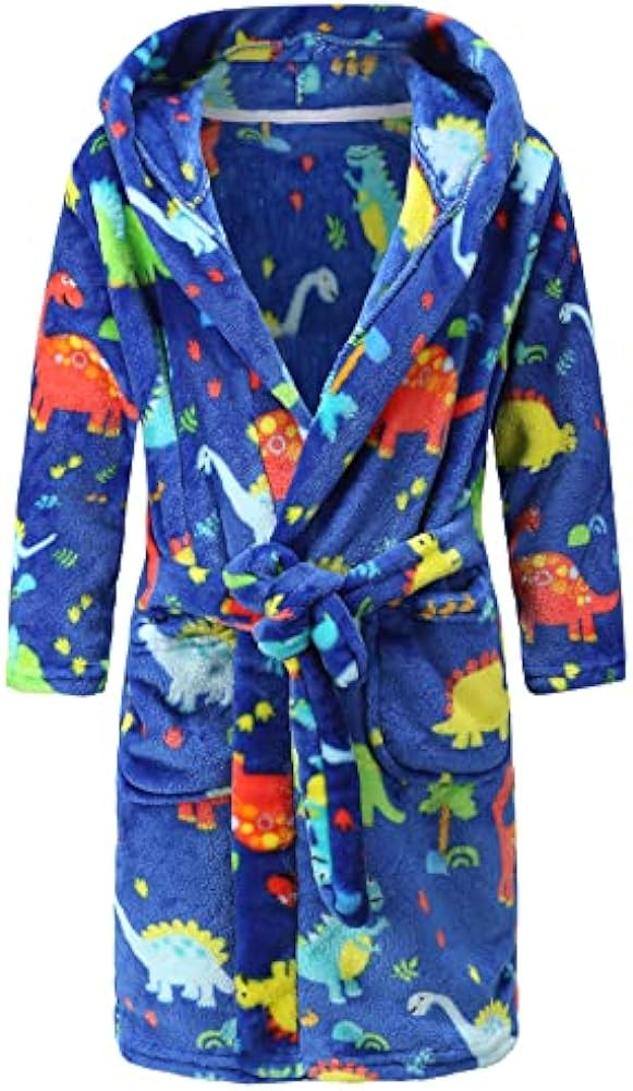 Kids Hooded Bathrobe Girls Soft Plush Hooded Flannel Pajamas Sleepwear Boys Spa Robe