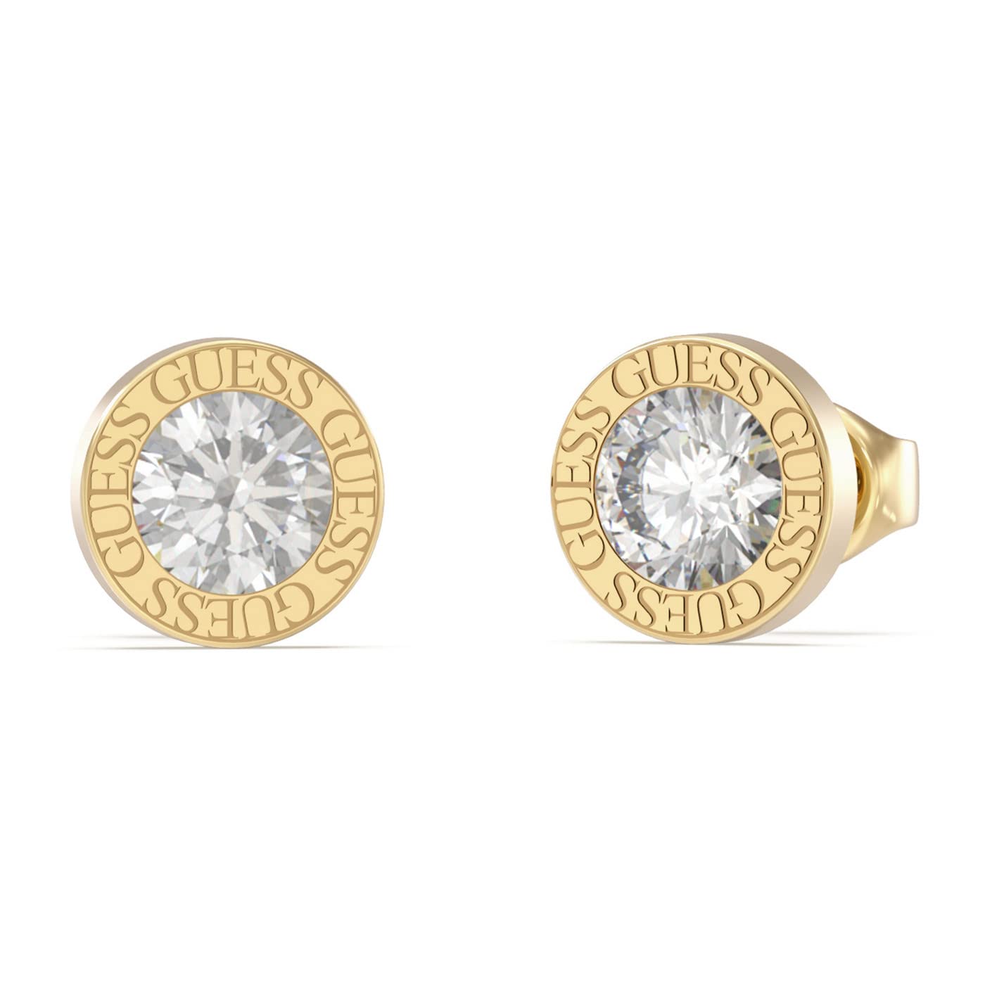 Guess Women's 10 mm Clear Studs Earrings, Yellow Gold