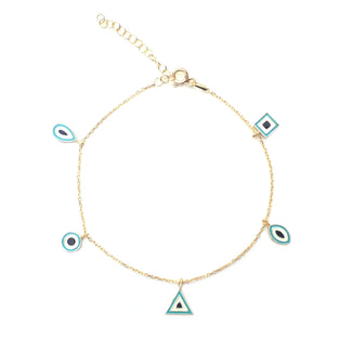 Alwan 2 sided Silver (Gold Plated) Long Size Evil Eye Anklet for Women - EE5484LG