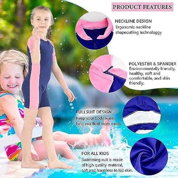 Karrack Girls and Boys One Piece Rash Guard Swimsuit Kid Water Sport Short Swimsuit UPF 50+ Sun Protection Bathing Suits