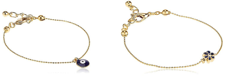 Alwan Gold Plated Bracelet Set of 2 with Evil Eye and Flower for Women - EE3476FLEYE