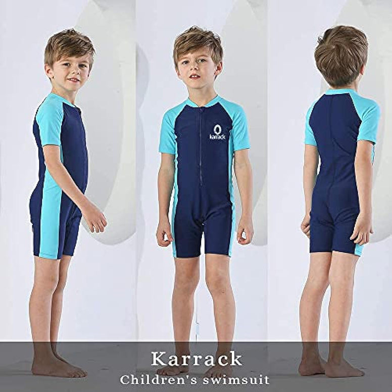 Karrack Girls and Boys One Piece Rash Guard Swimsuit Kid Water Sport Short Swimsuit UPF 50+ Sun Protection Bathing Suits