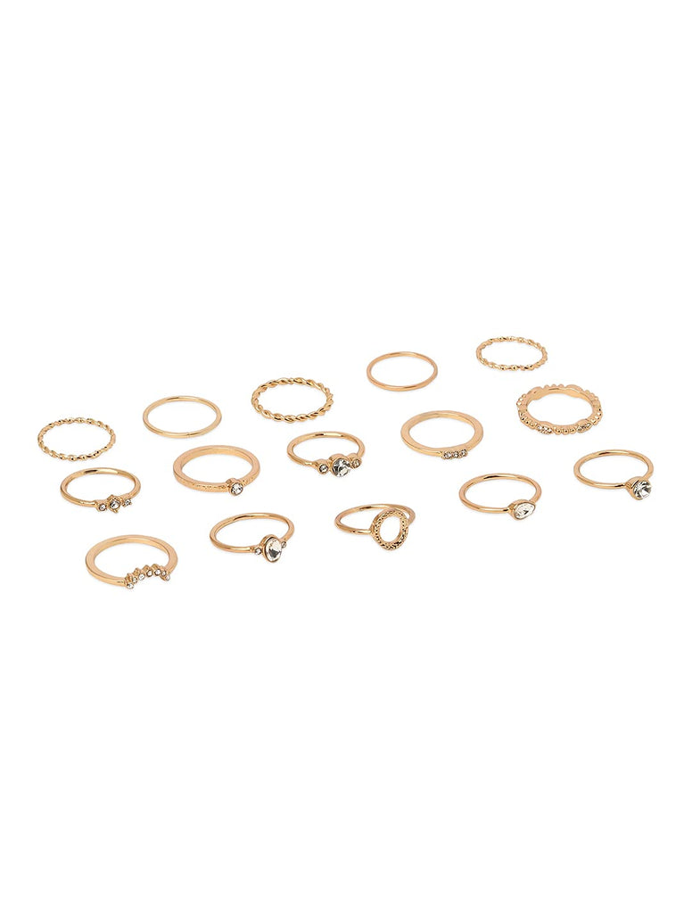 ZAVERI PEARLS Gold Tone Set Of 15 Stunning Stackable Finger Rings-Zpfk10875