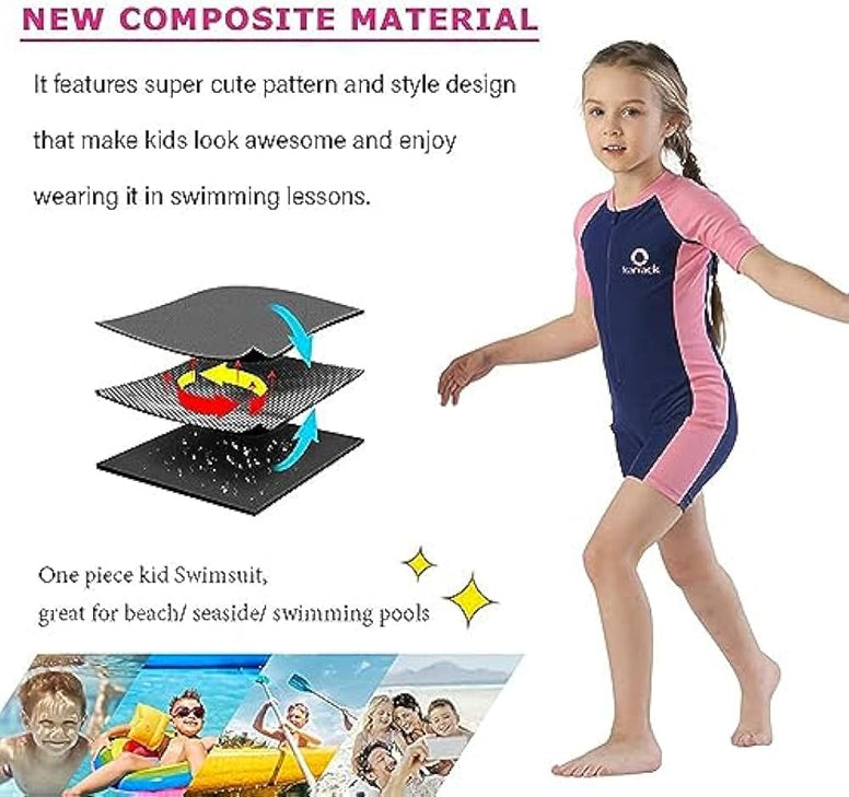 Karrack Girls and Boys One Piece Rash Guard Swimsuit Kid Water Sport Short Swimsuit UPF 50+ Sun Protection Bathing Suits