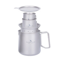 iBasingo 500 ml Titanium Cup with Filter 120 ml & 180 ml Small Tea Coffee Mug Set Camping Coffee Tea Pot Coffee Machine Outdoor Travel Picnic Hiking Garden Drinkware for 2 Men Ti3127D