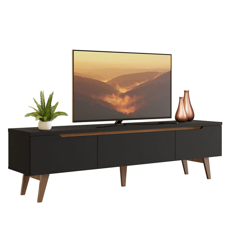 MADESA TV Stand with 2 Doors 1 Drawer, for TVs up to 75 Inches, Wood, 180 W x 50 H x 36 D Cm - Black