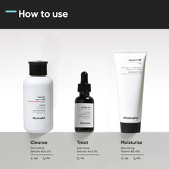 Minimalist Oily Skincare Kit Routine Kit For Women Men Face Wash Serum Moisturizer, 3 Piece Set, White