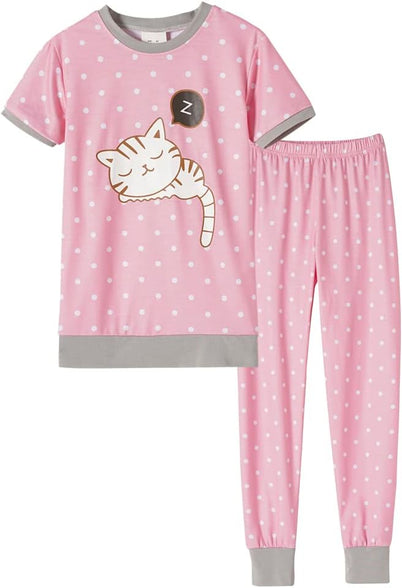 MyFav Babies, Toddlers and Girls' 4-Piece Snug Fit Cotton Pajama Set, Print Short Sleeve Loungewear