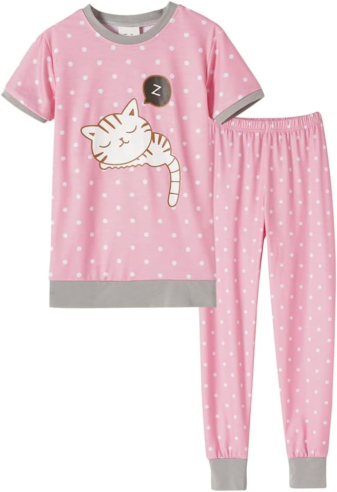 MyFav Babies, Toddlers and Girls' 4-Piece Snug Fit Cotton Pajama Set, Print Short Sleeve Loungewear