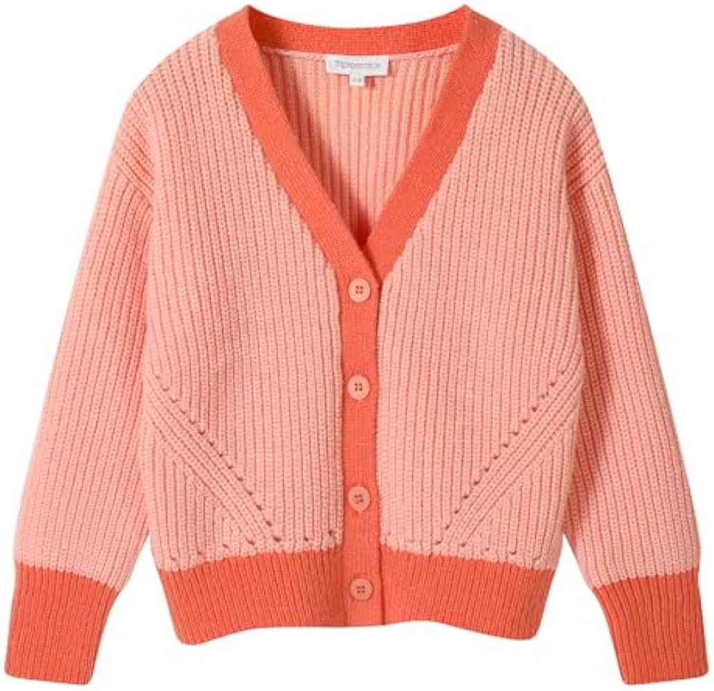 TRENDSTITCH Girls Color Block Cardigan Sweaters Open Front V Neck Button Up Sweater Knit Cardigans Outerwear