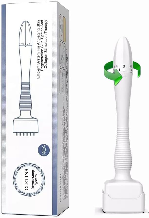 Baesii Microneedling Derma Stamp - Professional Adjustable Microneedle Dermapen for Hair, Beard Growth -Skin Pen for Face - 140 Titanium Pins - Best Derma Roller Alternative