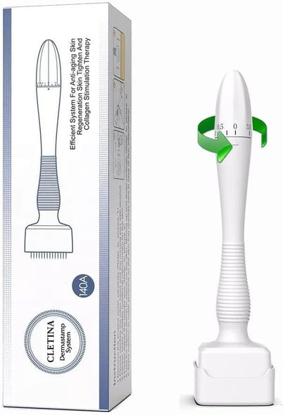 Baesii Microneedling Derma Stamp - Professional Adjustable Microneedle Dermapen for Hair, Beard Growth -Skin Pen for Face - 140 Titanium Pins - Best Derma Roller Alternative