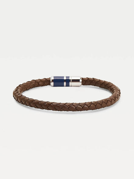 Tommy Hilfiger Men's Leather Bracelet, Silver