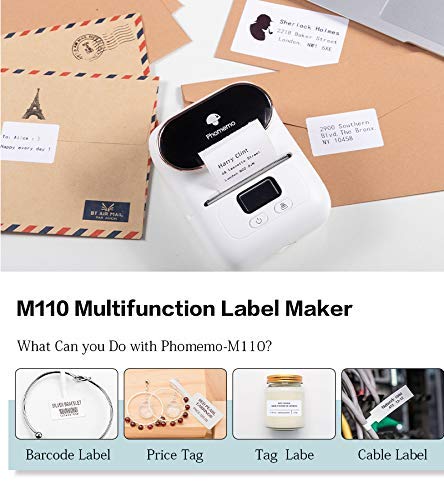 Phomemo Label Maker Machine - Phomemo M110 Portable Bluetooth Thermal Label Printer. Sticker Maker, Barcode Printer for Clothing, Jewelry, Retail, Mailing,support Arabic and English,For iOS & Android