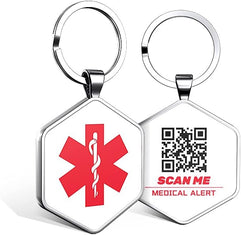 KEKHEALTH Medical Alert Tag, Medical Alert Pendant Keychain Personalized QR Code Medical ID Alert Tag with Red Medical Symbol, Links to Online with Profile/Emergency Contact