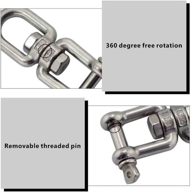 2 Pcs Swivel Rings Double Ended Snap Swivel Shackles Stainless Steel Swivel Snap Anchor Shackle Riggings for Hanging Chair Sandbag Industry