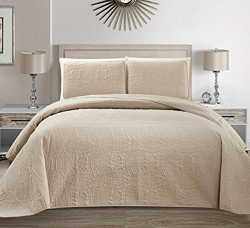 Fancy Collection 3 Piece King/California King Beige Bedspread Set Sized 118" x 106" New #Austin