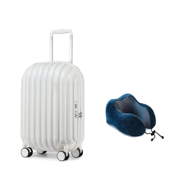 20 Inch Hard Shell Cabin Carry On Luggage Airline Approved Lightweight Travel Suitcase with Spinner Wheels Free Memory Foam Neck Pillow (White)