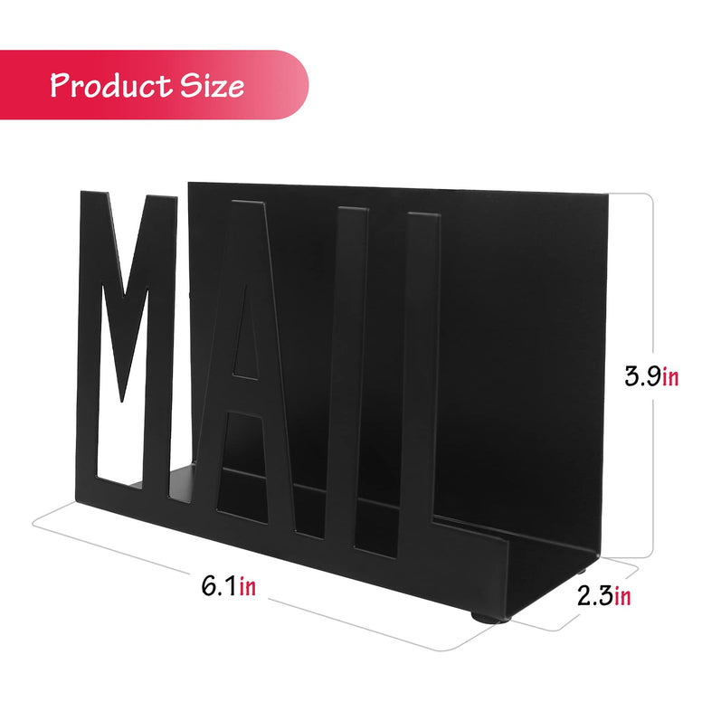 Aveccce Mail Holder,Mail Organizer Black Metal Letter Sorter Tabletop Mail Cutout Organizer Mail Letter Document Stand with Letter Opener for Desktop Home Office School（2Pcs)