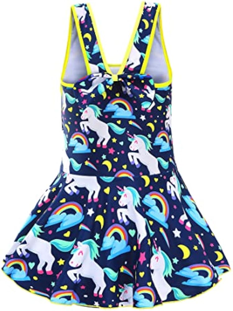 KuKiee Girls One Piece Rainbow Unicorn Swimsuit Stars Print Swimwear Bathing Suit