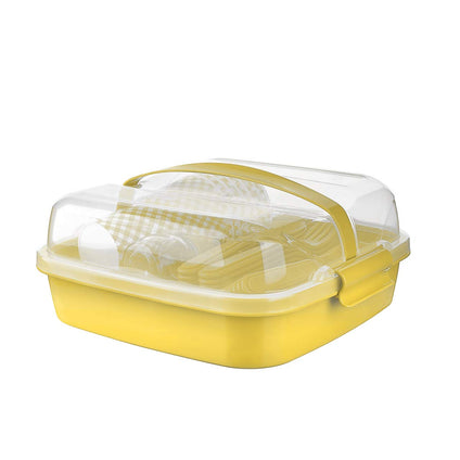 Shopivaa | 32 Piece (Serves 6 People) Picnic Set/Camping Set/Outdoor Dining/Party Set With Carry Case (Lightweight & Durable BPA Free Plastic) | Dishwasher Safe (Yellow)