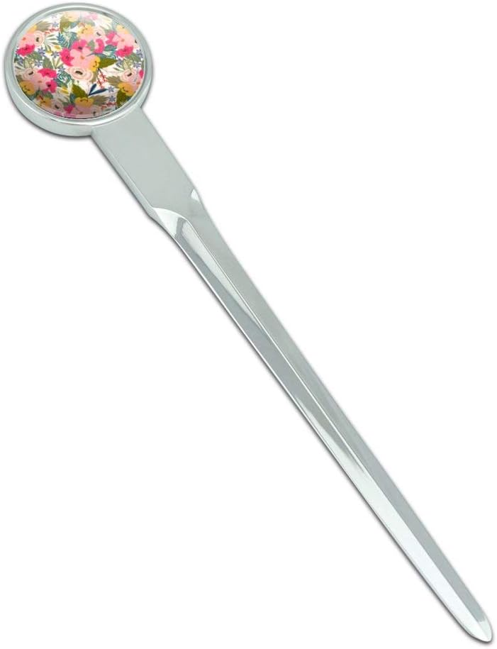 Softly Flowers Floral Pattern Classic Chrome Plated Metal Envelope Letter Opener Slitter