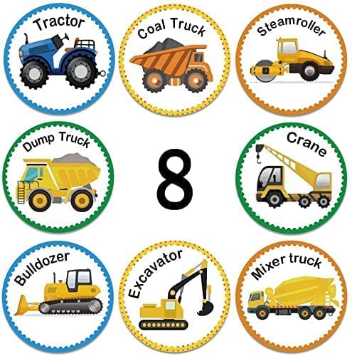 PREMIFY Construction Vehicle Stickers, Reward Stickers for Teachers, 500pcs 1inch Stickers for Kids in 8 Designs, Birthday Gifts, Toys Stickers, Teacher/Teaching School Supplies for Encouragement