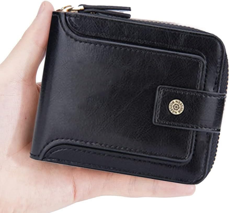 Bifold Wallet for Men, Azonee Leather RFID Blocking Mens Wallets with Zipper Card Holder Coin Pocket Casual Men Purse Slim Short Wallet Gift for Father day, Business & Leisure Wallet, Black