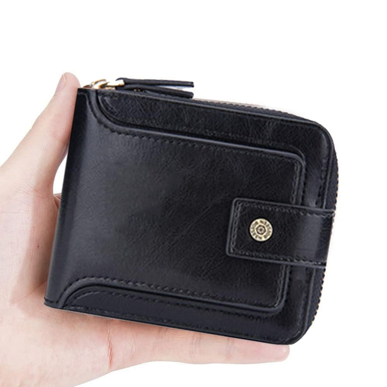 Bifold Wallet for Men, Azonee Leather RFID Blocking Mens Wallets with Zipper Card Holder Coin Pocket Casual Men Purse Slim Short Wallet Gift for Father day, Business & Leisure Wallet, Black