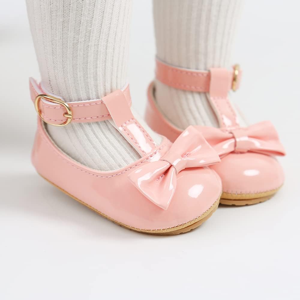 COSANKIM Baby Girls Mary Jane Flats Shoes Anti-Slip Rubber Sole Infant Toddler Princess Wedding Dress Shoes, for 6 Months baby