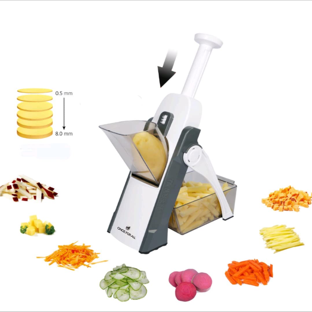 Adjustable Mandoline Slicer Safe Vegetable Slicer by ONCE FOR ALL Food Chopper Vegetable Cutter Quick Dicer Fruit French Fry Julienne