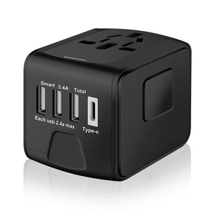 SAUNORCH Universal International Travel Power Adapter W/High Speed 2.4A USB-A, 3.0A USB-C Wall Charger, European Adapter, Worldwide AC Outlet Plugs Adapters for Europe, UK, US, AU, Asia-Black