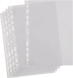 MARKQ A4 Transparent file, 100 Pcs Clear Plastic Folder Punched Pockets for Filing Paper & Documents (60 mic)