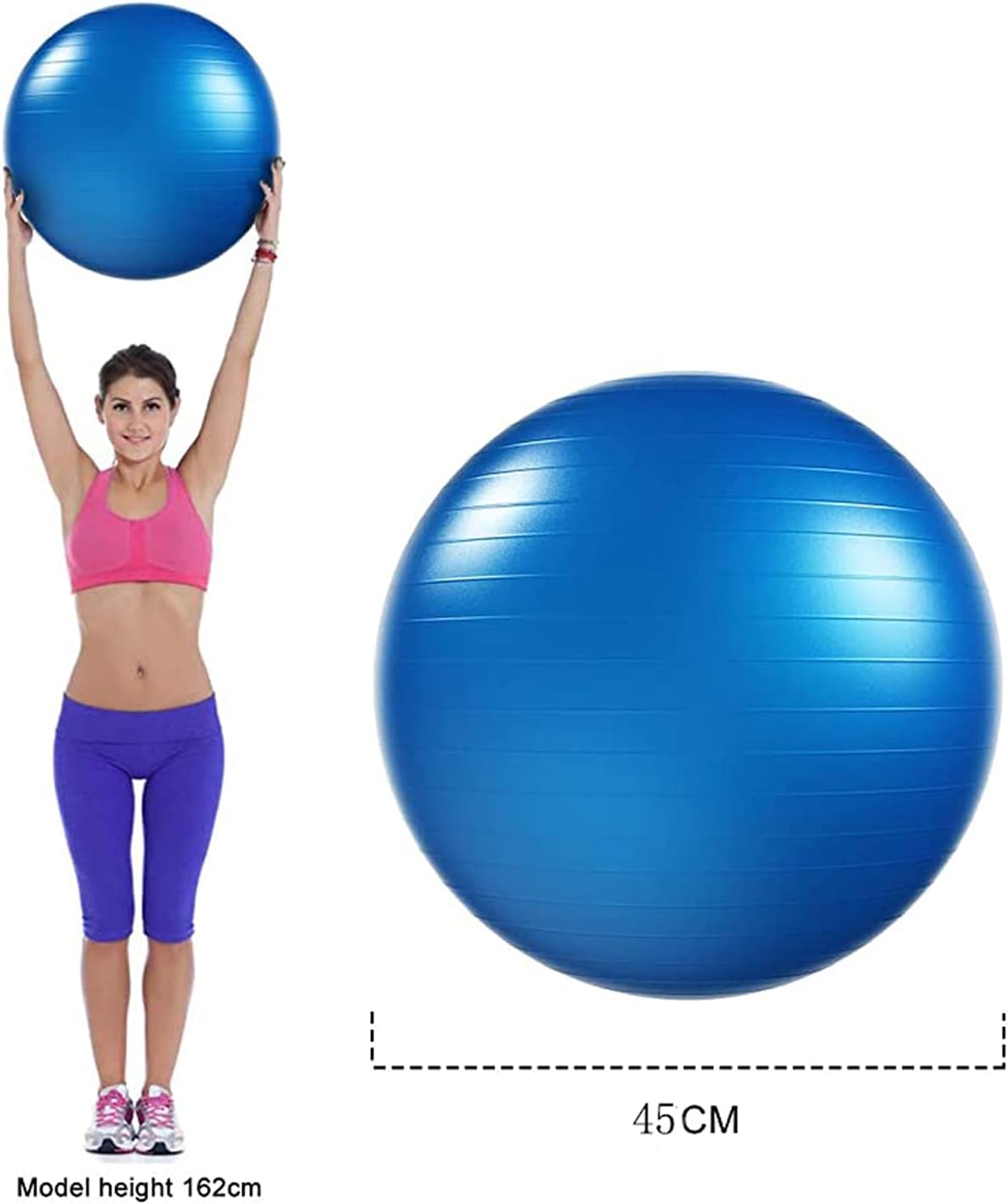 DELFINO Exercise Ball (45cm) with Quick Foot Pump, Professional Grade Anti Burst & Slip Resistant Stability Balance Ball for Yoga, Workout, Office, Classroom, Work Chair (Blue)