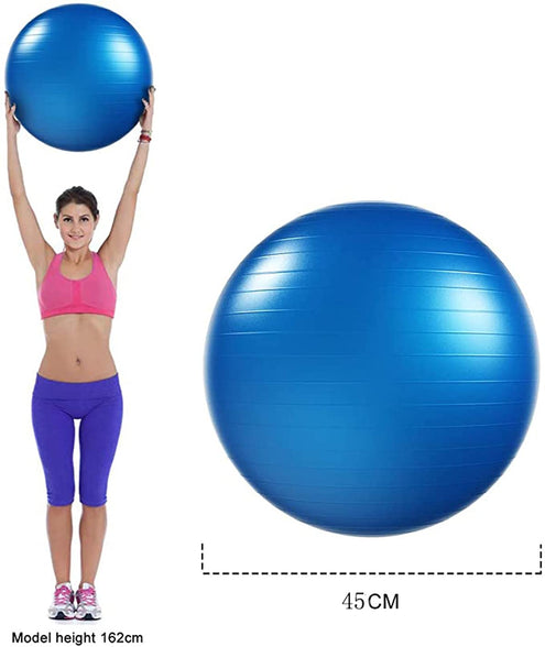 DELFINO Exercise Ball (45cm) with Quick Foot Pump, Professional Grade Anti Burst & Slip Resistant Stability Balance Ball for Yoga, Workout, Office, Classroom, Work Chair (Blue)