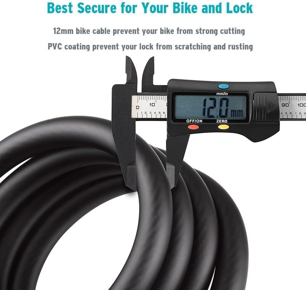 SYOSI Bike Lock, Bike Key Lock, Cable Steel Coiled Secure Lock with Integrated Key Lock, Mounting Bracket, for Bicycle Stroller Scooter Electric Cycle Outdoor, 1.2M (4 Feet), 1/2 Inch Diameter
