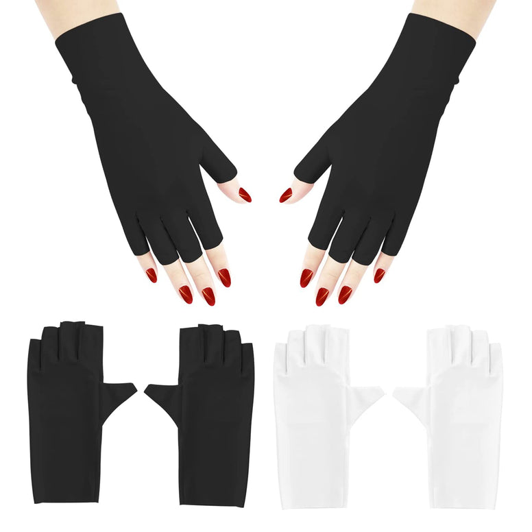 2 Pairs Anti UV Gloves UV Shield Gloves for Gel Manicure,Protect Hands from UV Light Lamp Dryer(Black+White)