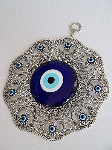 Erbulus Turkish Glass Blue Evil Eye Wall Hanging Ornament - Metal Home Decor - Turkish Amulet - Protection and Good Luck Charm Gift in a Box