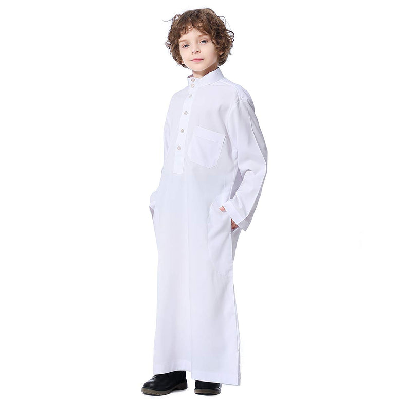 XINNI Long Sleeve Stand Collar Arabic Thobe Islamic Caftan with Pockets for Boy
