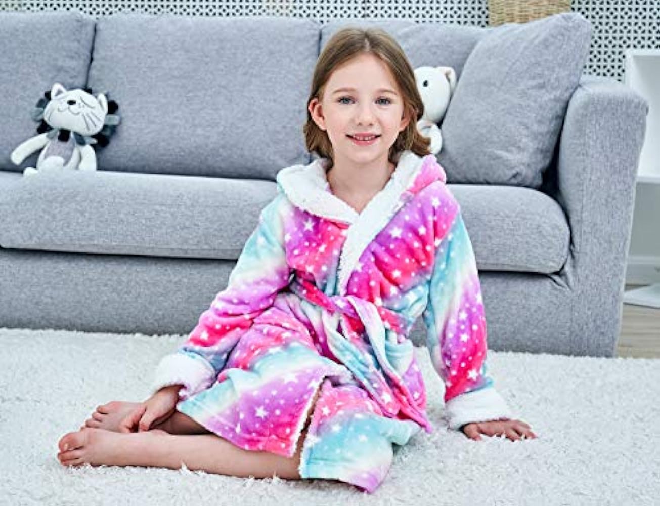 Boys Girls Bathrobes Toddler Kids Hooded Robes Plush Soft Coral Fleece Pajamas Sleepwear for Girls Boys