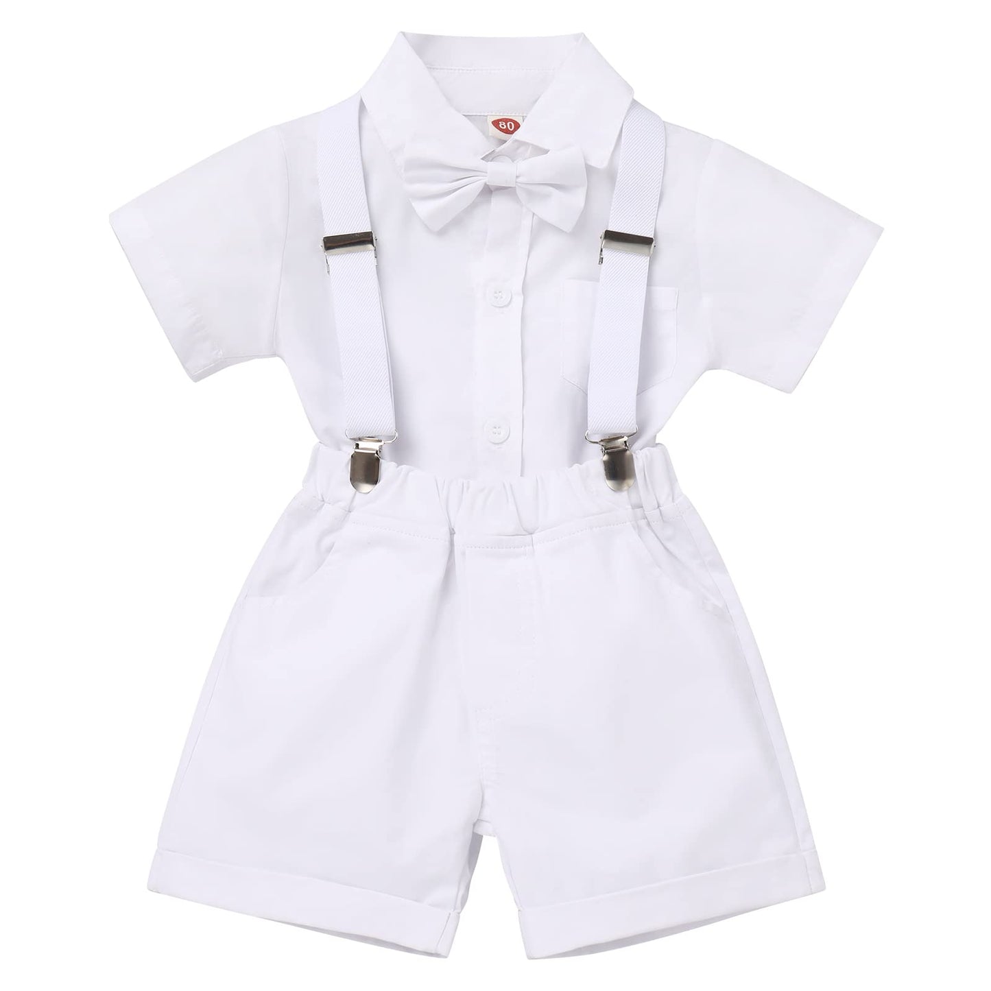 Baby Boys Formal Suit Set Short Sleeve Bowtie T-Shirt Suspenders Shorts Pants Wedding Tuxedo Outfits Cake Smash Clothes 0-6M