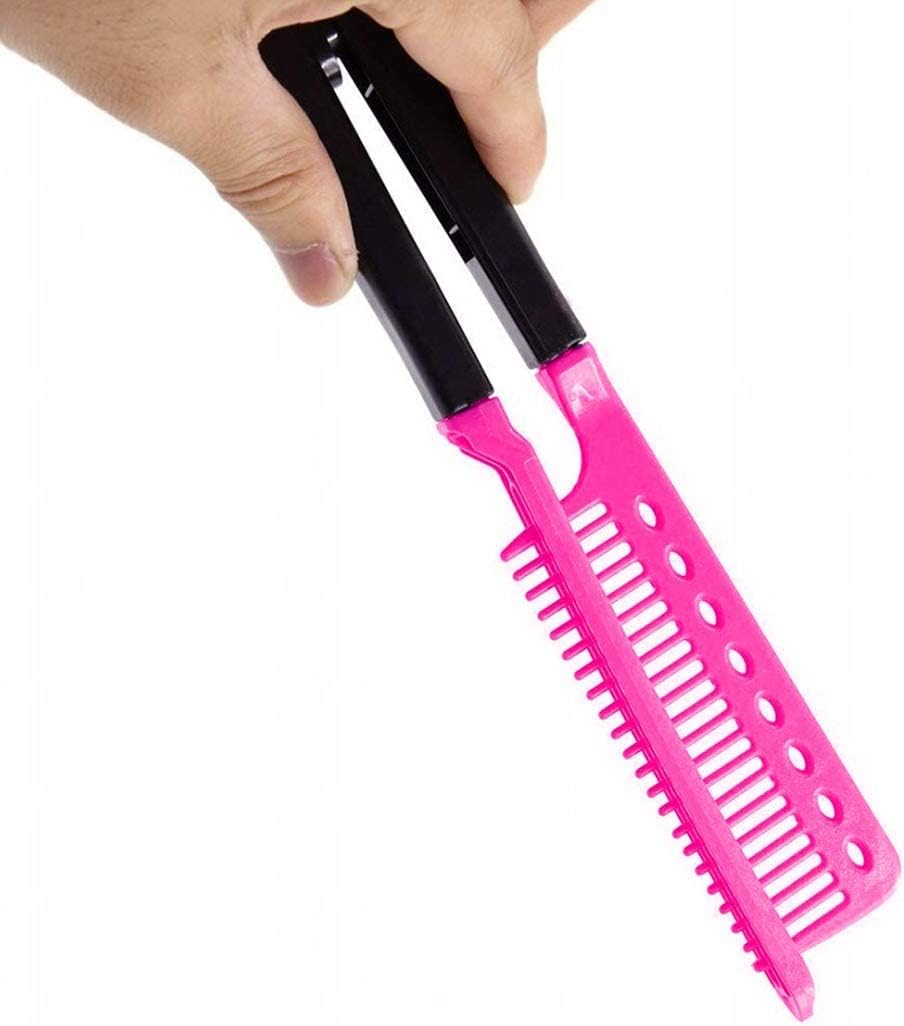 COOLBABY Comb Straightening Hair Hair Styling Comb For Great Tresses Flat Iron Comb With A Firm Grip Straightening Comb For Knotty Hair Folding DIY V-Shape Hair Styling Comb Pink NY0202-SRK