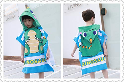 Lumsinker Kid Beach Towel Beach Swimming Hooded Bath Towel Bathrobe 2Pcs Blue Shark Dinosaur